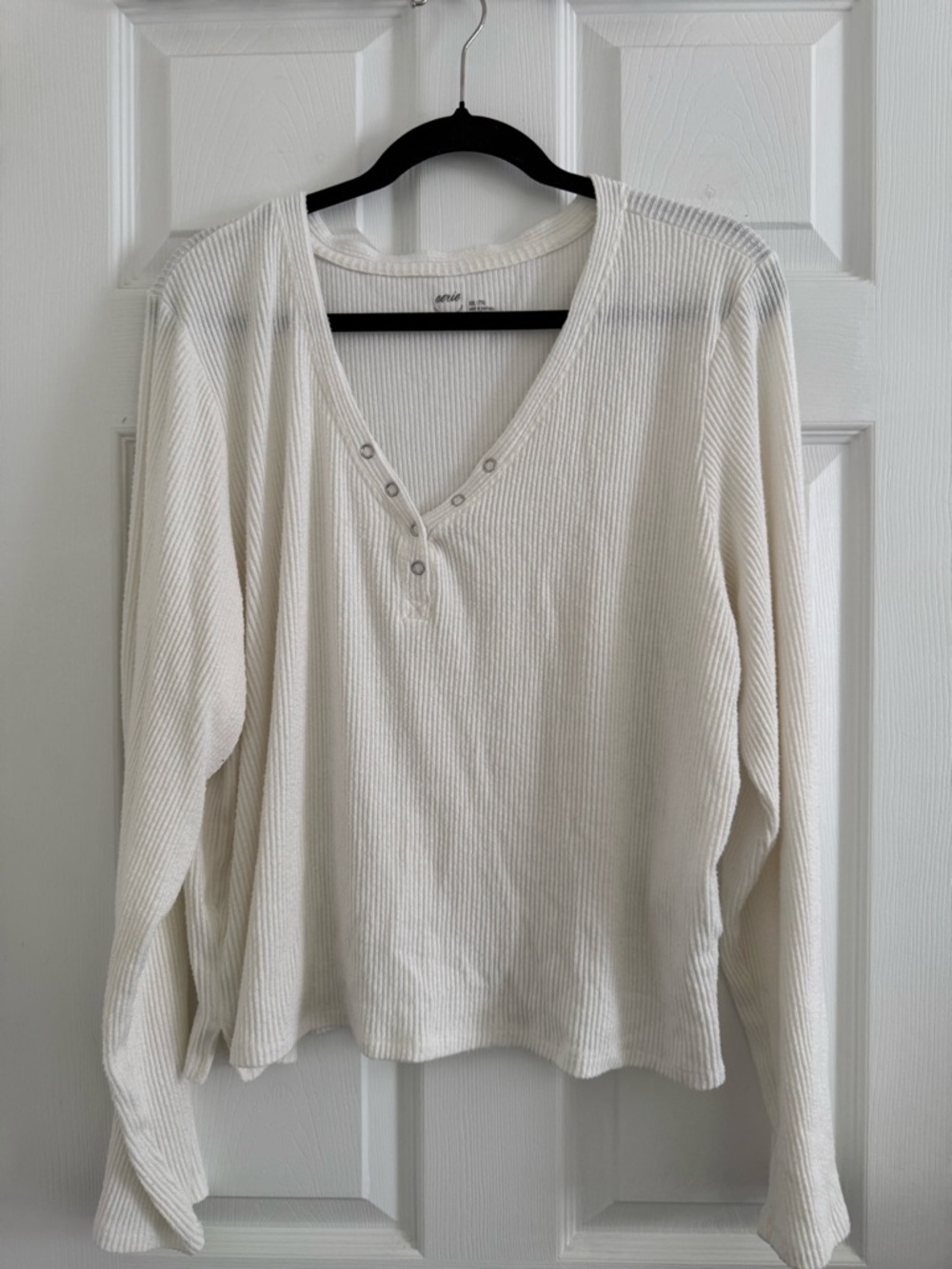 aerie Cream Ribbed Henley Long Sleeve Top